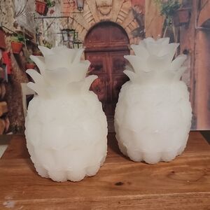 White Pineapple Decor Set.  Unscented Candles